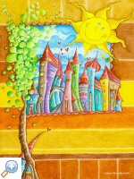Artikelbild: Kinder Bilder, Poster, Märchen Bilder, Sonne, Fantasiestadt, Geschenk zur Taufe