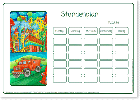 Stundenpläne für Kinder in der Grundschule Motiv Feuerwehrstadt