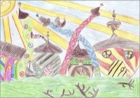 Marco 10 Jahre malt Gesichterstadt - Kunst für Kinder Marco 10 Jahre malt Gesichterstadt