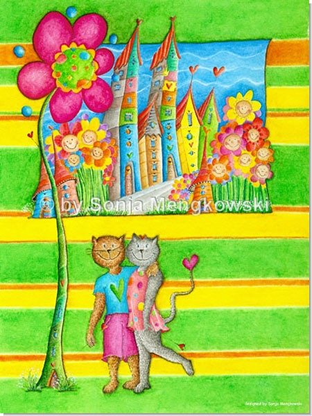 Lachstadt - Aquarell Bild - ©Sonja Mengkowski Lachstadt - Serie: Aquarellbilder fröhliche Motive fürs Kinderzimmer - ©Sonja Mengkowski