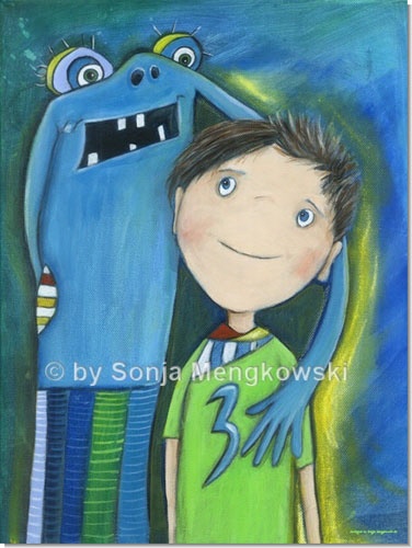 Matti und das Schwimmbad Monster - Serie: Acrylbilder - fröhliche Motive fürs Kinderzimmer - ©Sonja Mengkowski
