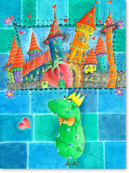 Aquarell Drachen Stadt - Wandbild Kinderzimmer