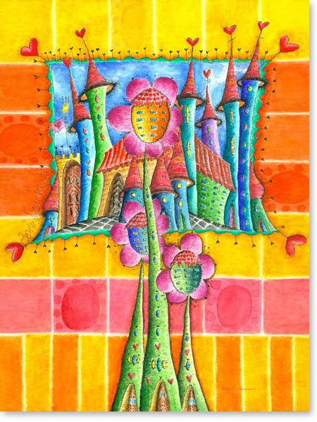 Aquarell Dreiblumenstadt - Wandbild Kinderzimmer